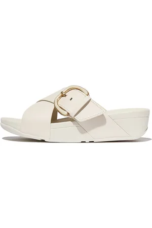 FitFlop Slippers LULU RESIN-BUCKLE LEATHER CROSS SLIDES