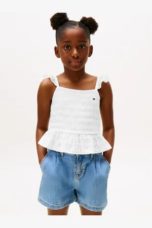 Tommy Hilfiger Top TEXTURED COTTON TOP SLVLS met borduursel, met ruches