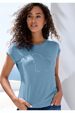 Lascana Shirt met korte mouwen Met hartprint van zachte viscose-stretch (1-delig)