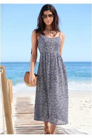 Lascana Zomerjurk van linnenmix, midijurk met sierknopsluiting, strandjurk