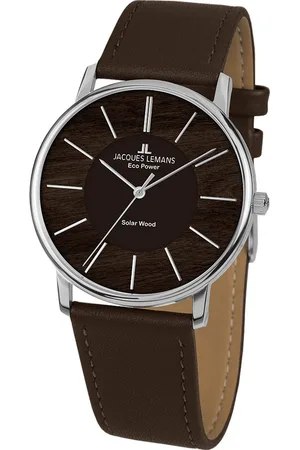 Jacques Lemans Solarhorloge Eco Power Solar Wood, 1-2105A Horloge, houten wijzerplaat, band van vegan appel-leder