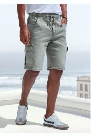 john devin Joggingbroek met cargozakken, knielang, elastische slip-bermuda
