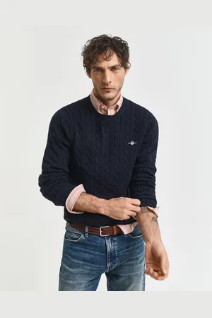 GANT Gebreide trui COTTON CABLE C-NECK met wapen-logo borduurwerk op de borst