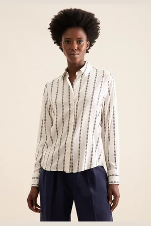 Seidensticker Overhemdblouse Zwarte roos Lange mouwen kraag kettingenprint