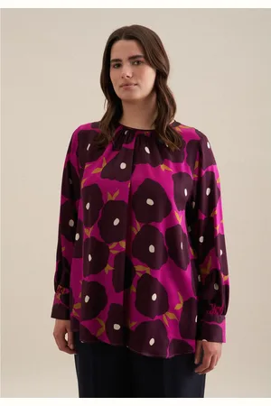 Seidensticker Shirtblouse Zwarte roos Lange mouwen ronde hals print