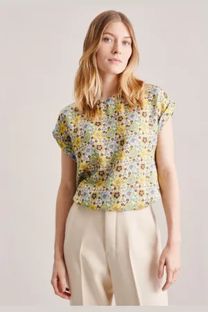 Seidensticker Shirtblouse Zwarte roos Korte mouwen ronde hals print