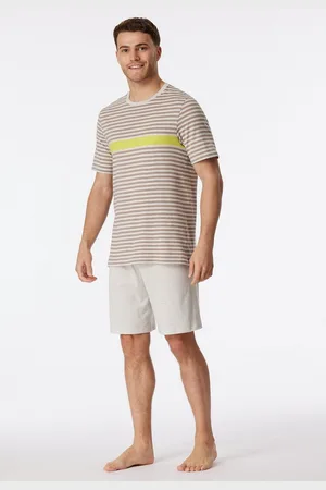 Schiesser Shortama "Casual Nightwear" met gekleurd contraststrepen en geribbelde ronde hals (2-delig)