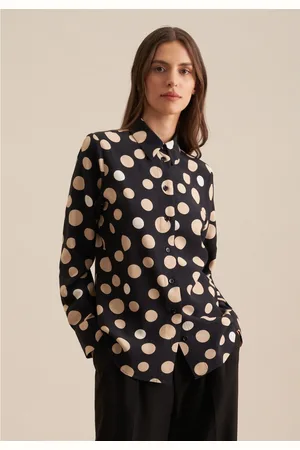 Seidensticker Overhemdblouse Zwarte roos Lange mouwen kraag print