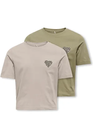 ONLY Shirt met ronde hals KOGREX LEO HEART S/S TOP JRS 2-PACK (Set van 2)