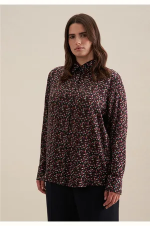 Seidensticker Overhemdblouse Zwarte roos Lange mouwen kraag print