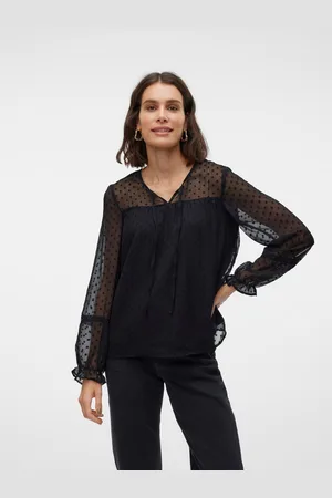 VERO MODA Blouse met lange mouwen VMLEAH LS LACE TOP WVN GA NOOS