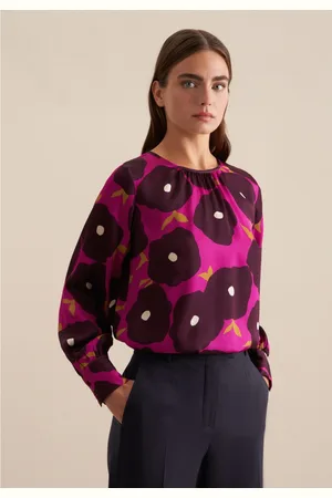 Seidensticker Shirtblouse Zwarte roos Lange mouwen ronde hals print
