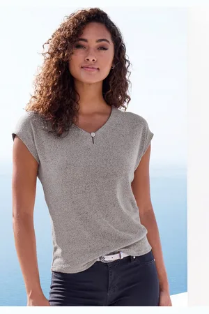 Lascana Shirt met korte mouwen Met fonkelende strassknop van gestructureerde viscosekwaliteit