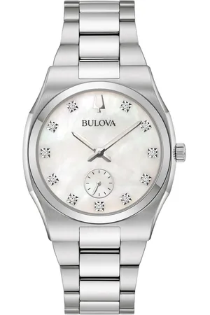 BULOVA Kwartshorloge Horloge, dameshorloge, parelmoer wijzerplaat, diamant, stalen armband