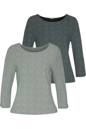 Lascana Shirt met 3/4-mouwen Met kleine cut-out onder aan de mouwen (Set van 2)