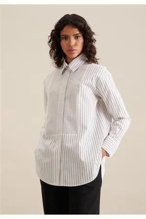 Seidensticker Lange blouse Zwarte roos Lange mouwen kraag strepen