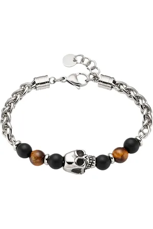 Bruno Banani Armband Sieraad cadeau roestvrijstalen armband met tijgeroog en schedelmotief