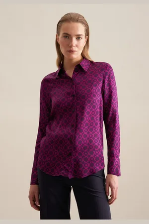 Seidensticker Overhemdblouse Zwarte roos Lange mouwen kraag print