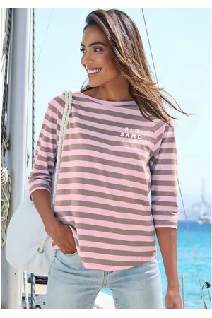ELBSAND Shirt met 3/4 mouwen met strepen, ronde halslijn, jersey shirt