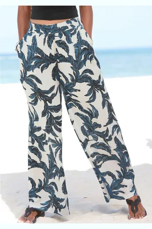 QS by s.Oliver Palazzobroek van crêpe viscose met all-over print en zakken, stoffen broek