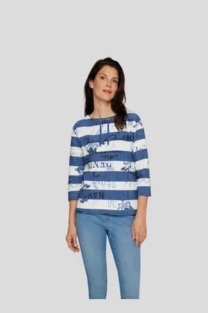 Rabe Shirt met 3/4 mouwen met streepjespatroon en print