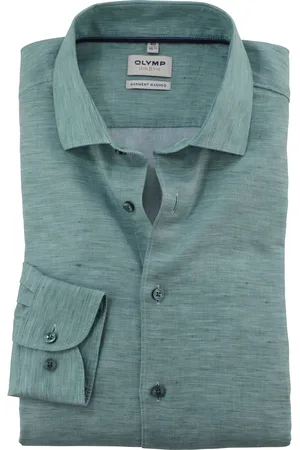 Olymp Level Five Garment Washed Linnen Overhemd , Effen