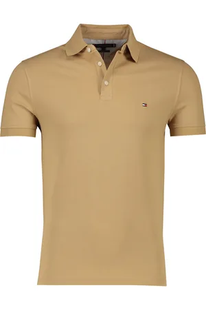 Tommy Hilfiger Katoenen polo korte mouw slim fit bruin 3-knoops