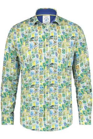 A fish named fred Casual overhemd geprint katoen slanke fit