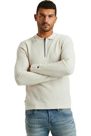 Cast Iron Lange mouwen polo effen katoen slim fit
