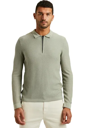 Cast Iron Half zip polo gebreid slim fit katoen
