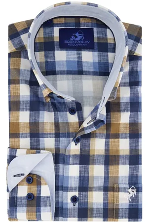 Eden Valley Casual overhemd wijde fit wit geruit katoen Regular Fit