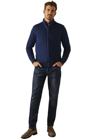 State of art Vest navy effen katoen rits wijde fit