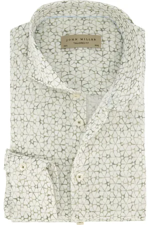 john miller Geprint overhemd Tailored Fit linnen mouwlengte 7