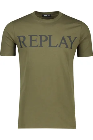 Replay T-shirt effen katoen normale fit ronde hals met opdruk