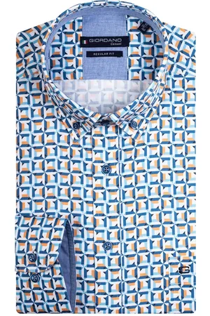Giordano Casual overhemd wijde fit geprint katoen enkele borstzak