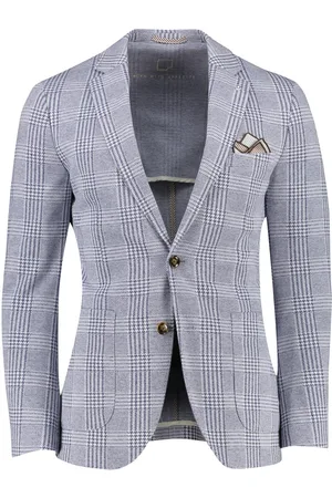 Born with Appetite Blauwe colbert geruit katoen slim fit