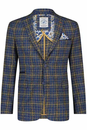A fish named fred Colbert linnen slim fit geel geruit