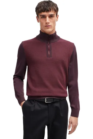 HUGO BOSS Half zip sweater Boss Black effen rood normale fit