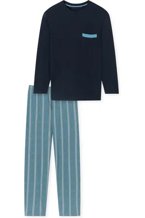Schiesser Blauwe pyjama geruit katoen