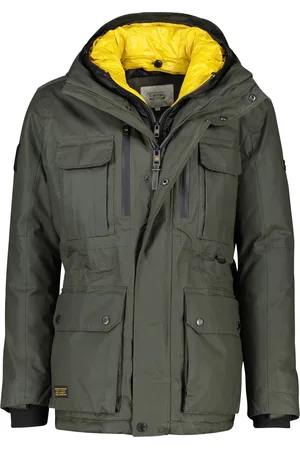 Camel Active Winterjas effen rits + knoop wijde fit afneembare capuchon