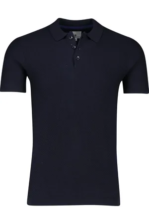 State of art Polo wijde fit navy korte mouw katoen 3-knoops