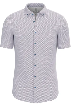 DESOTO Overhemd korte mouw wit geprint katoen slim fit