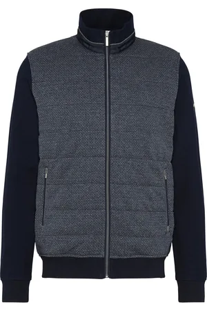 Bugatti Vest opstaande kraag navy wijde fit rits effen katoen