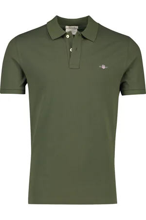 GANT Katoenen polo regular fit effen olijfgroen