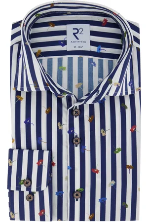 R2 Westbrook Overhemd Amsterdam navy wit gestreept