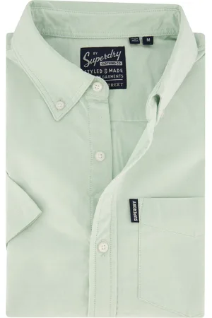 Superdry Katoenen overhemd korte mouw slim fit lichtgroen