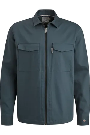 Cast Iron Overshirt met rits donkerblauw normale fit borstzakken