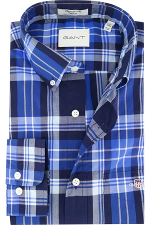GANT Overhemd middenblauw geruit katoen