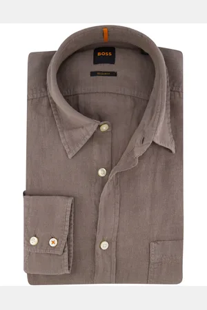 HUGO BOSS Orange overhemd lange mouw linnen