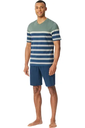 Schiesser Shortama navy groen katoen